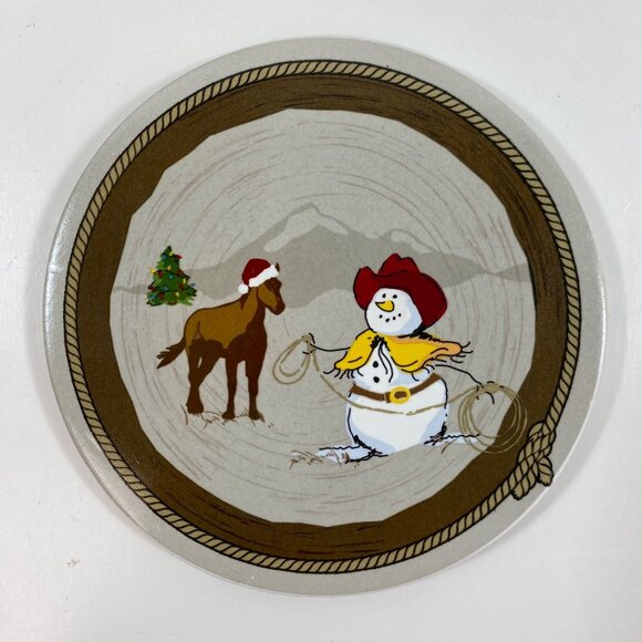 Sonoma Life+Style Happy Trails Holiday Set Of 4 Coasters Snowman Cowboy 4.25" - Picture 8 of 10